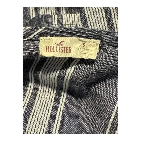 Hollister Women's Size Small Striped Cropped Blouse Blue‎ Bell  Flare Sleeve - Picture 4 of 7
